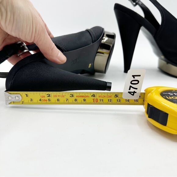 BCBGMaxAzria Black Satin Jeweled Sandals w/Mirrored Platform Cone Heel‎ Sz 8 38 - Picture 13 of 15